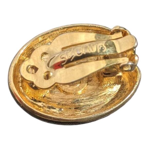 Vintage St John Gold Tone‎ Black Enamel Clip on Earrings - Picture 3 of 4